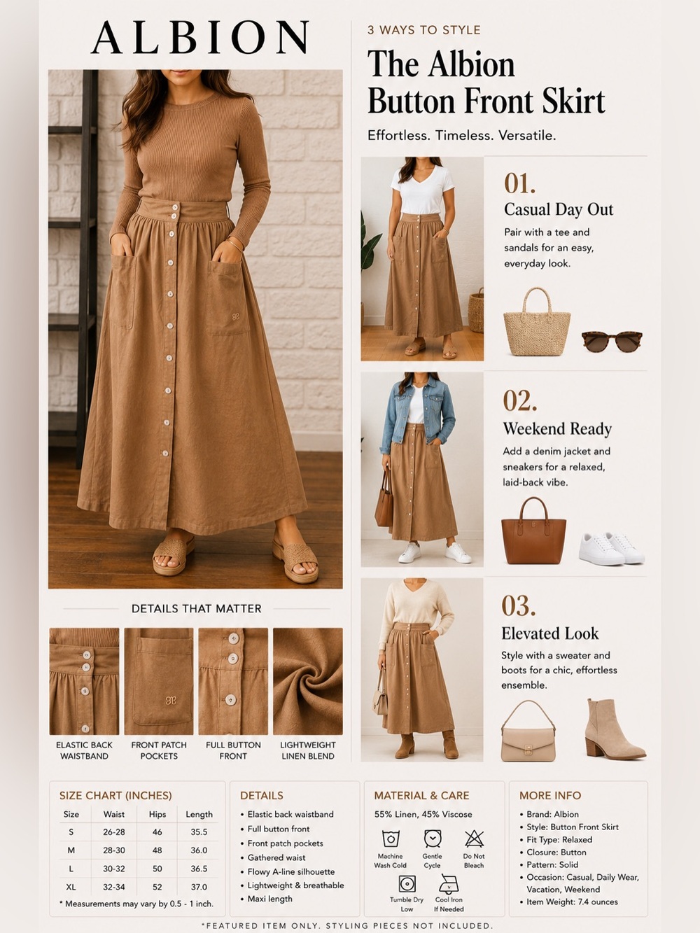 Albion Camel Button-Front Maxi Skirt XL